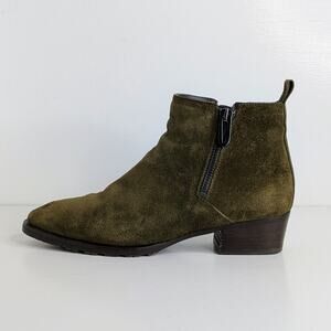 Aquatalia Fantina Suede Ankle Boots 7 Olive Green Minimalist Quiet Luxury Chic